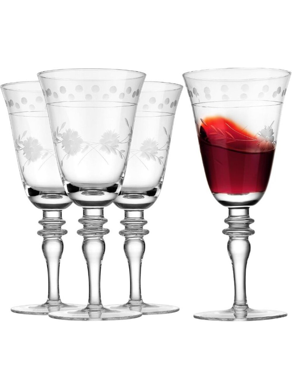 Elegant Vintage Wine Glasses Set of 4 - 14.2 oz Crystal Stemware for